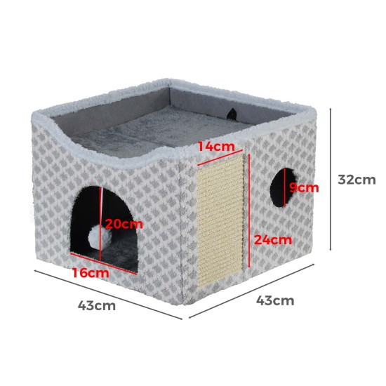 Gray Diamond Pattern Double-Layer Cat House with Scratching Mat Foldable Enclosed Cat Cave Pet Cube House Nest for Indoor Gray Diamond Pattern Double-Layer Cat House with Scratching Mat Foldable Enclosed Cat Cave Pet Cube House Nest for Indoor